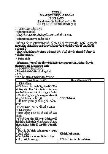Kế hoạch bài dạy môn Tự nhiên và Xã hội Lớp 1+2+3 - Tuần 6 - Năm học 2023-2024 - Hà Văn Sơn