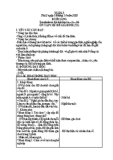 Kế hoạch bài dạy môn Tự nhiên và Xã hội Lớp 1+2+3 - Tuần 7 - Năm học 2023-2024 - Hà Văn Sơn