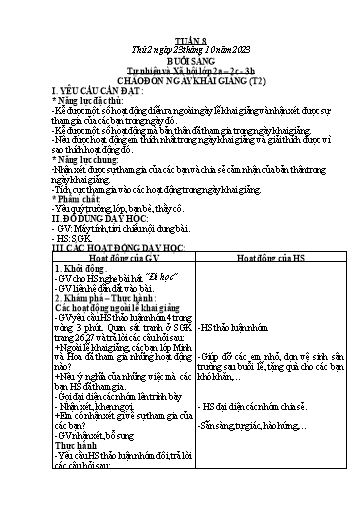 Kế hoạch bài dạy môn Tự nhiên và Xã hội Lớp 1+2+3 - Tuần 8 - Năm học 2023-2024 - Hà Văn Sơn