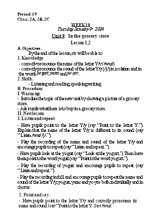 Kế hoạch bài dạy Tiếng Anh Lớp 2 - Tuần 19. Unit 9: In the grocery store - Lesson 1+2. Period 19 - Năm học 2023-2024 - Nguyễn Lê Vân Anh