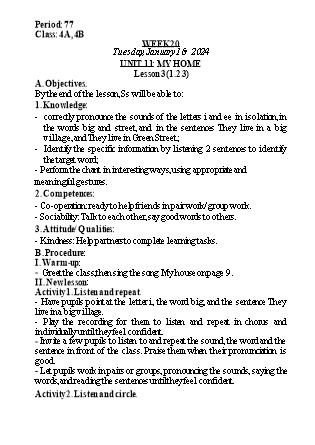 Kế hoạch bài dạy Tiếng Anh Lớp 4 - Tuần 20 - Unit 11 + Unit 12 - Năm học 2023-2024 - Nguyễn Lê Vân Anh