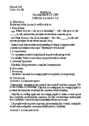Kế hoạch bài dạy Tiếng Anh Lớp 4 - Tuần 26 - Unit 15 + Review 3 - Năm học 2023-2024 - Nguyễn Lê Vân Anh