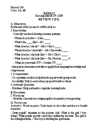 Kế hoạch bài dạy Tiếng Anh Lớp 4 - Tuần 27 - Review 3 + Unit 16 - Năm học 2023-2024 - Nguyễn Lê Vân Anh