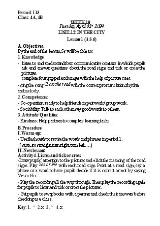 Kế hoạch bài dạy Tiếng Anh Lớp 4 - Tuần 29 - Unit 17: In the city - Năm học 2023-2024 - Nguyễn Lê Vân Anh