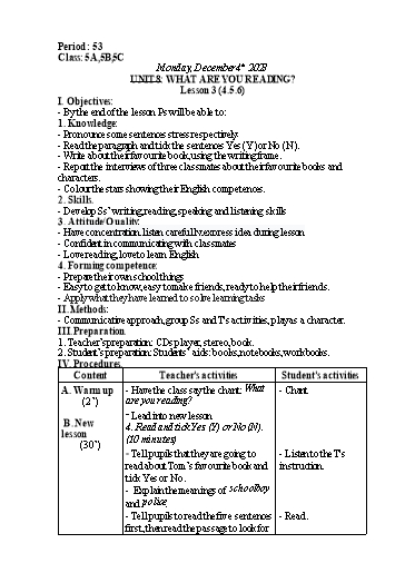 Kế hoạch bài dạy Tiếng Anh Lớp 5 - Tuần 14 - Unit 8 + Unit 9 - Năm học 2023-2024 - Nguyễn Lê Vân Anh