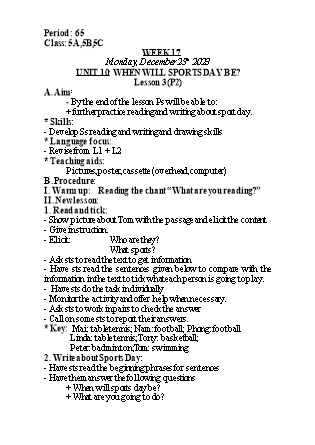 Kế hoạch bài dạy Tiếng Anh Lớp 5 - Tuần 17 - Unit 10 + Review 2 - Năm học 2023-2024 - Nguyễn Lê Vân Anh