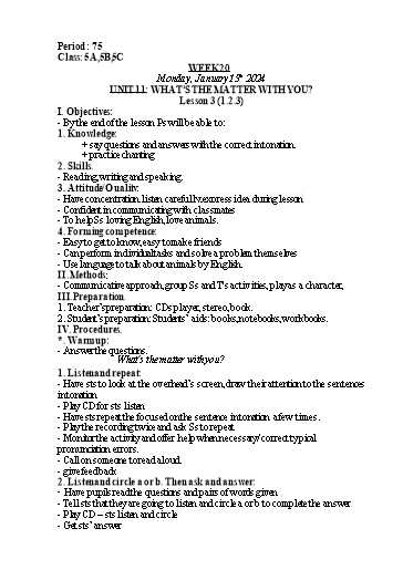Kế hoạch bài dạy Tiếng Anh Lớp 5 - Tuần 20 - Unit 11 + Unit 12 - Năm học 2023-2024 - Nguyễn Lê Vân Anh
