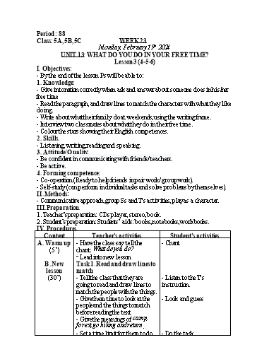 Kế hoạch bài dạy Tiếng Anh Lớp 5 - Tuần 23 - Unit 13 + Unit 14 - Năm học 2023-2024 - Nguyễn Lê Vân Anh