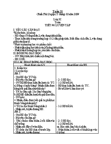 Kế hoạch bài dạy Toán Lớp 2+5 - Tuần 20 - Năm học 2023-2024 - Trần Thị Tuyết