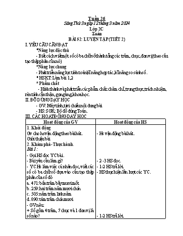 Kế hoạch bài dạy Toán Lớp 2+5 - Tuần 26 - Năm học 2023-2024 - Trần Thị Tuyết