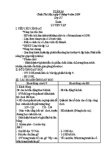 Kế hoạch bài dạy Toán Lớp 2+5 - Tuần 30 - Năm học 2023-2024 - Trần Thị Tuyết