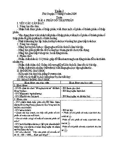 Kế hoạch bài dạy Toán + Tiếng Việt Khối Tiểu học - Tuần 2 - Năm học 2023-2024 - Nguyễn Thị Hải Anh