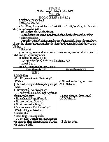 Kế hoạch bài dạy Toán + Tiếng Việt Lớp 1+2 - Tuần 10 - Năm học 2023-2024 - Nguyễn Thị Hải Anh
