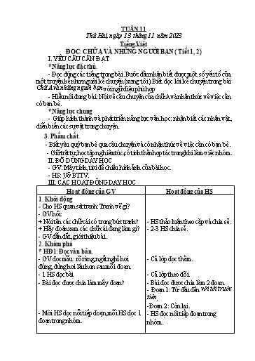 Kế hoạch bài dạy Toán + Tiếng Việt Lớp 1+2 - Tuần 11 - Năm học 2023-2024 - Nguyễn Thị Hải Anh