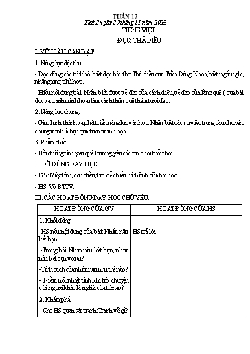 Kế hoạch bài dạy Toán + Tiếng Việt Lớp 1+2 - Tuần 12 - Năm học 2023-2024 - Nguyễn Thị Hải Anh