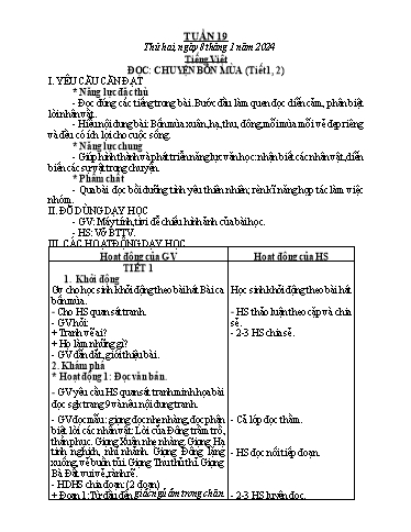 Kế hoạch bài dạy Toán + Tiếng Việt Lớp 1+2 - Tuần 19 - Năm học 2023-2024 - Nguyễn Thị Hải Anh
