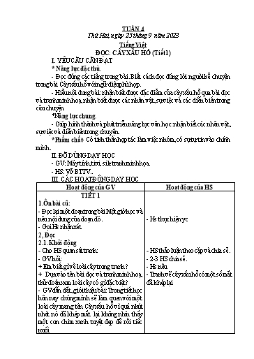 Kế hoạch bài dạy Toán + Tiếng Việt Lớp 1+2 - Tuần 4 - Năm học 2023-2024 - Nguyễn Thị Hải Anh