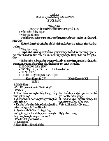 Kế hoạch bài dạy Toán + Tiếng Việt Lớp 1+2 - Tuần 6 - Năm học 2023-2024 - Nguyễn Thị Hải Anh