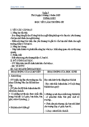 Kế hoạch bài dạy Toán + Tiếng Việt Lớp 1+2 - Tuần 7 - Năm học 2023-2024 - Nguyễn Thị Hải Anh
